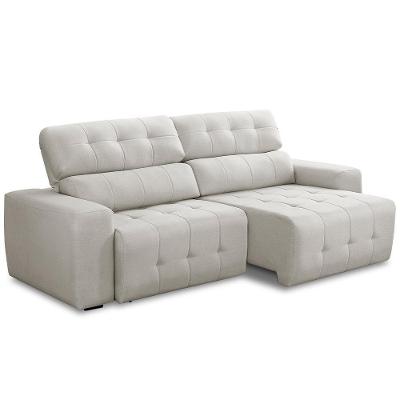 Sofá 3 Lugares Retrátil Reclinável Para Sala De Estar 250cm Udine F04 Linho Cinza Claro - Lyam Decor