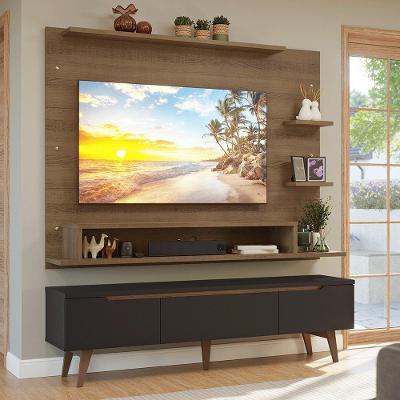 Rack Com Painel Para Tv Até 60 Polegadas 180 Cm Com Pés Rustic/preto/rustic Reims Madesa Rustic/preto/rustic