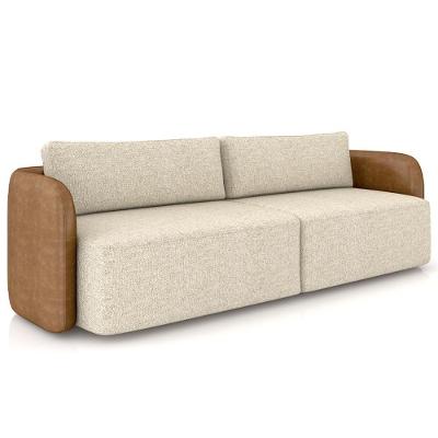 Sofá 3 Lugares Sala Living Orgânico 240cm Oregon K01 Couríssimo Whisky Linho Champanhe - Lyam Decor