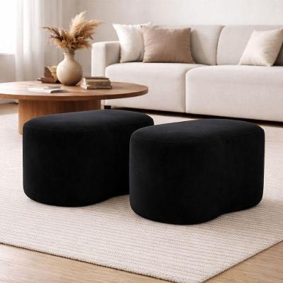 Kit 2 Puff Orgânico Curvo Feijão Sala Redondo Confortável Moderno Suede Preto