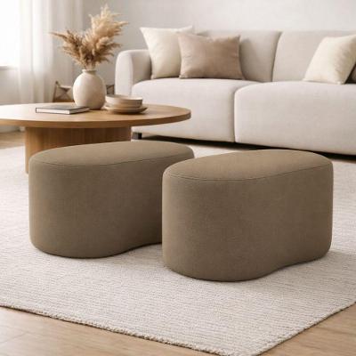 Kit 2 Puff Orgânico Curvo Feijão Sala Redondo Confortável Moderno Suede Capuccino