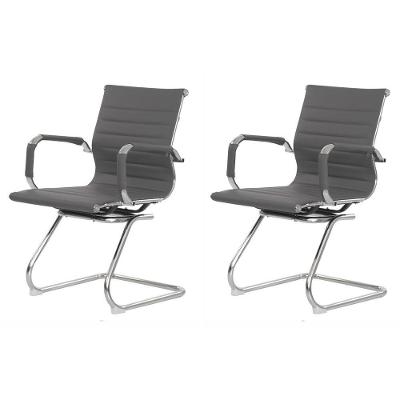 Kit 2 Cadeiras Escritório Interlocutor Stripes Fixa Pu Cinza
