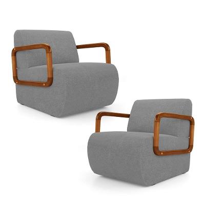 Kit 02 Poltronas Decorativas Orgânica Living Kavya Bouclê Cinza - Desk Design