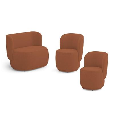 Kit 02 Poltronas E 01 Namoradeira Orgânica Molly Bouclê Terracota - Desk Design