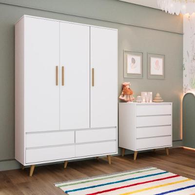 Quarto De Bebê Cômoda Gaveteiro Guarda Roupa Lorena 3 Portas Branco Carolina Baby