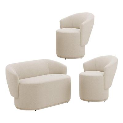 Kit 2 Poltronas E 1 Namoradeira Orgânica Mavi Bouclê Bege Desk Design