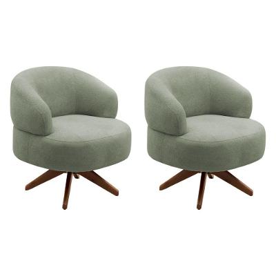 Kit 02 Poltronas Decorativas Orgânicas Living Have Base Giratória Bouclê Verde Oliva - Desk Design