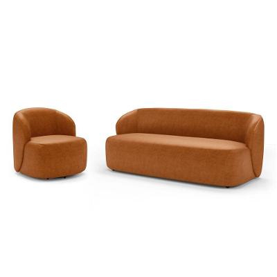 Poltrona Giratória E Sofá Orgânico Living Leez 170cm 02 Lugares Couríssimo Caramelo - Desk Design