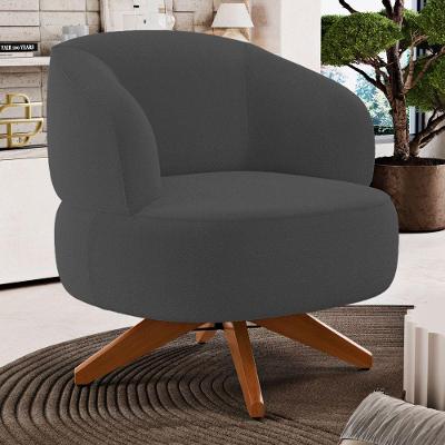 Poltrona Decorativa Orgânica Living Have Base Madeira Giratória Bouclê Grafite - Desk Design