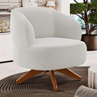 Poltrona Decorativa Orgânica Living Have Base Madeira Giratória Bouclê Off White - Desk Design