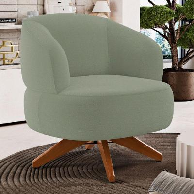 Poltrona Decorativa Orgânica Living Have Base Madeira Giratória Bouclê Verde Oliva - Desk Design