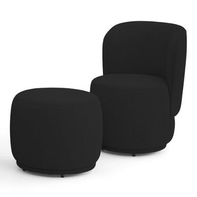 Poltrona Decorativa Com Puff Orgânico Molly Veludo Preto - Desk Design