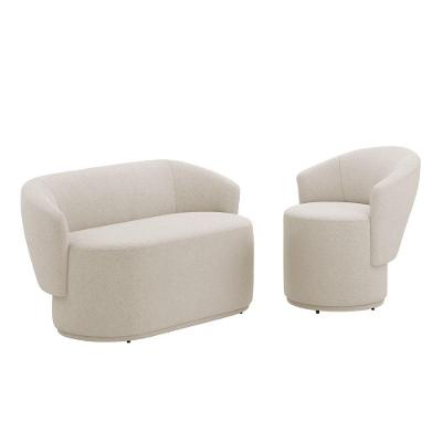 Conjunto Poltrona E Namoradeira Orgânica Mavi Bouclé Bege Desk Design