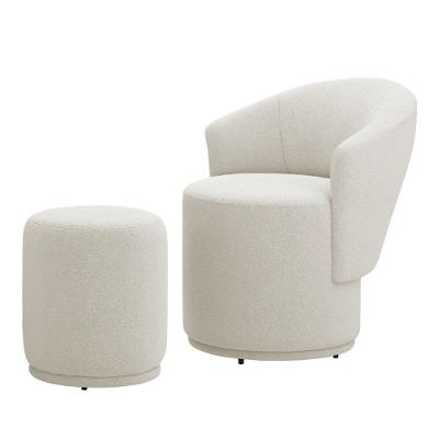 Poltrona Com Puff Orgânico Living Mavi Bouclê Creme - Desk Design