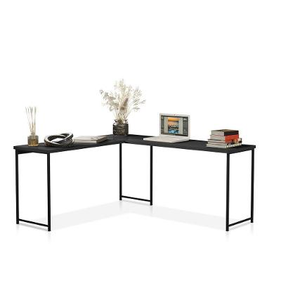 Mesa Em L Sem Prateleira Office Em Mdf Industrial Klm Store Preto-Preto