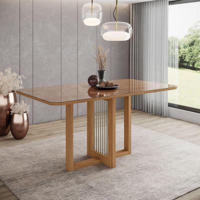 Mesa Natali 6 Lugar Tampo 160cm Canto Arredondado Com Vidro Nature