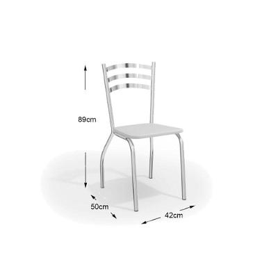 Conjunto: Mesa Sala Jantar Volga c/ Tampo Vidro 95cm + 4 Cadeiras Portugal Cromado/Courano Branco - Kappesberg