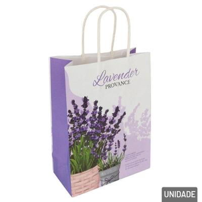 Sacola De Papel 30x16cm Flores Lavanda - Tudo Em Caixa