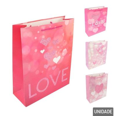 Sacola De Papel 32x26cm Coração Frase Love - Tudo Em Caixa