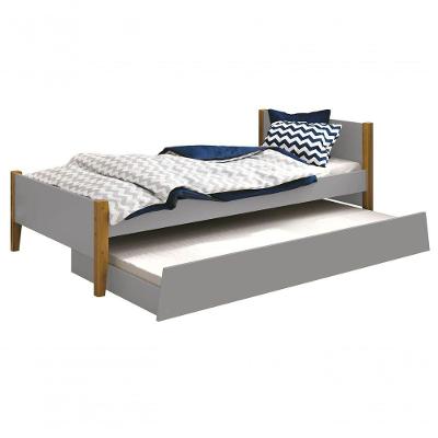 Cama Babá Solteiro Com Auxiliar Simba Cinza Fosco Com Madeira - Reller