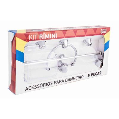 Kit De Banheiro Linha Rimini 5 Peças Cromado Cristal