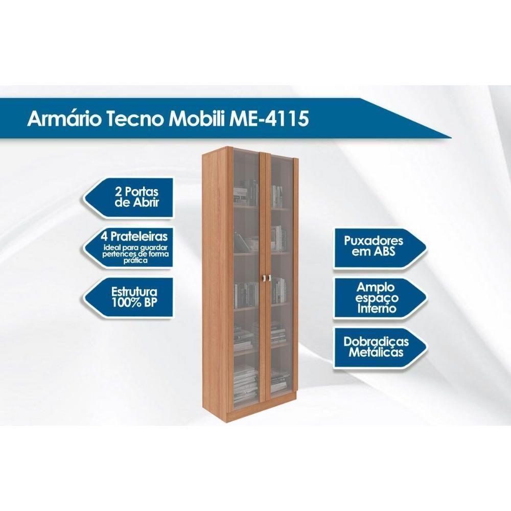 Estante de Escritório ME4115 c/ 2 Portas c/ Vidro Amêndoa - Tecno Mobili - 2