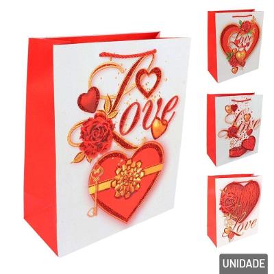 Sacola De Papel 32x26cm Coração Frase Love - Tudo Em Caixa