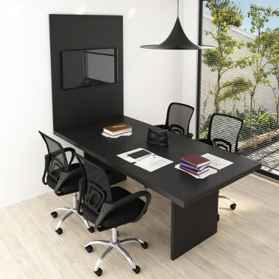 Conjunto Mesa De Escritório Reunião 220cm Com Painel Para Tv Multimóveis Cr25339 Preto