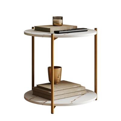 Mesa Lateral Redonda G7001 Com Pés De Metal Marmore Branco/dourado Marmore Branco/dourado