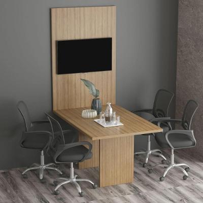 Conjunto Mesa De Escritório Reunião 136cm Com Painel Para Tv Multimóveis Cr25338 Amêndoa