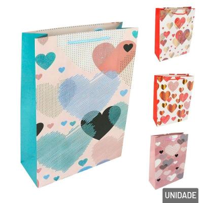 Sacola De Papel 41x30cm Corações - Tudo Em Caixa
