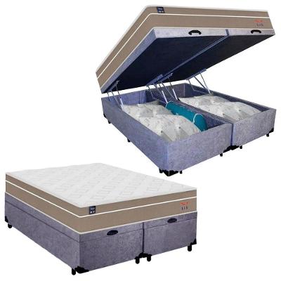 Cama Box Baú Casal Bipartido Suede + Colchão Lis Molas Ensacadas Plumatex 138cm – Cinza