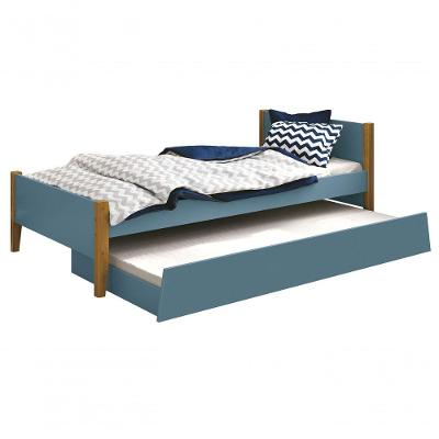 Cama Babá Solteiro Com Auxiliar Simba Azul Fosco Com Madeira - Moveisaqui