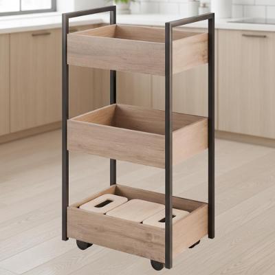 Carrinho Organizador Multiuso 3 Cestos Bp Lais 50 Cm Freijo Eratto Moveis