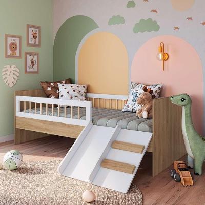 Cama Montessoriana Infantil Grade De Proteção E Escorregador Aveiro- Branco