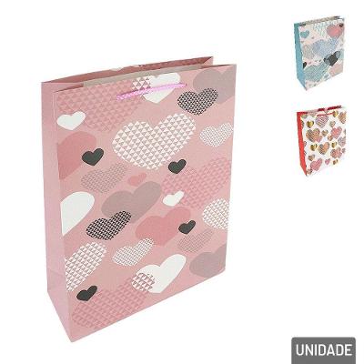 Sacola De Papel 32x26cm Corações Glitter - Tudo Em Caixa