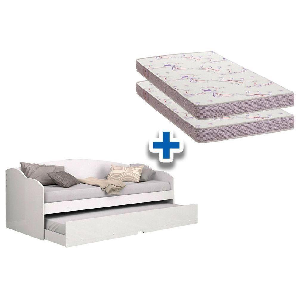 Colchão Solteiro Physical Ortobom (2un) + Sofá Cama Funny II c/ Auxiliar Branco - 1