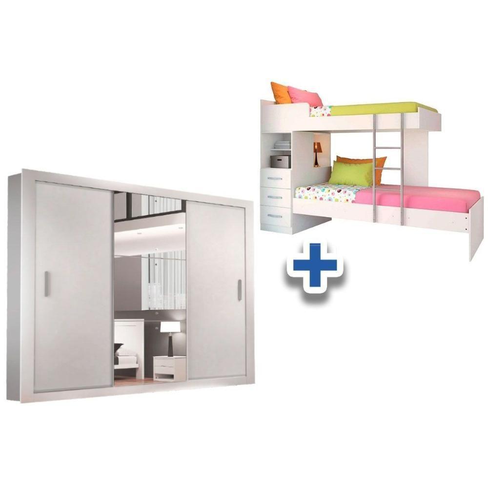 Colchão Pérola Polar (2un) + Guarda Roupa Veneza Luxo + Beliche Plus Branco - 1