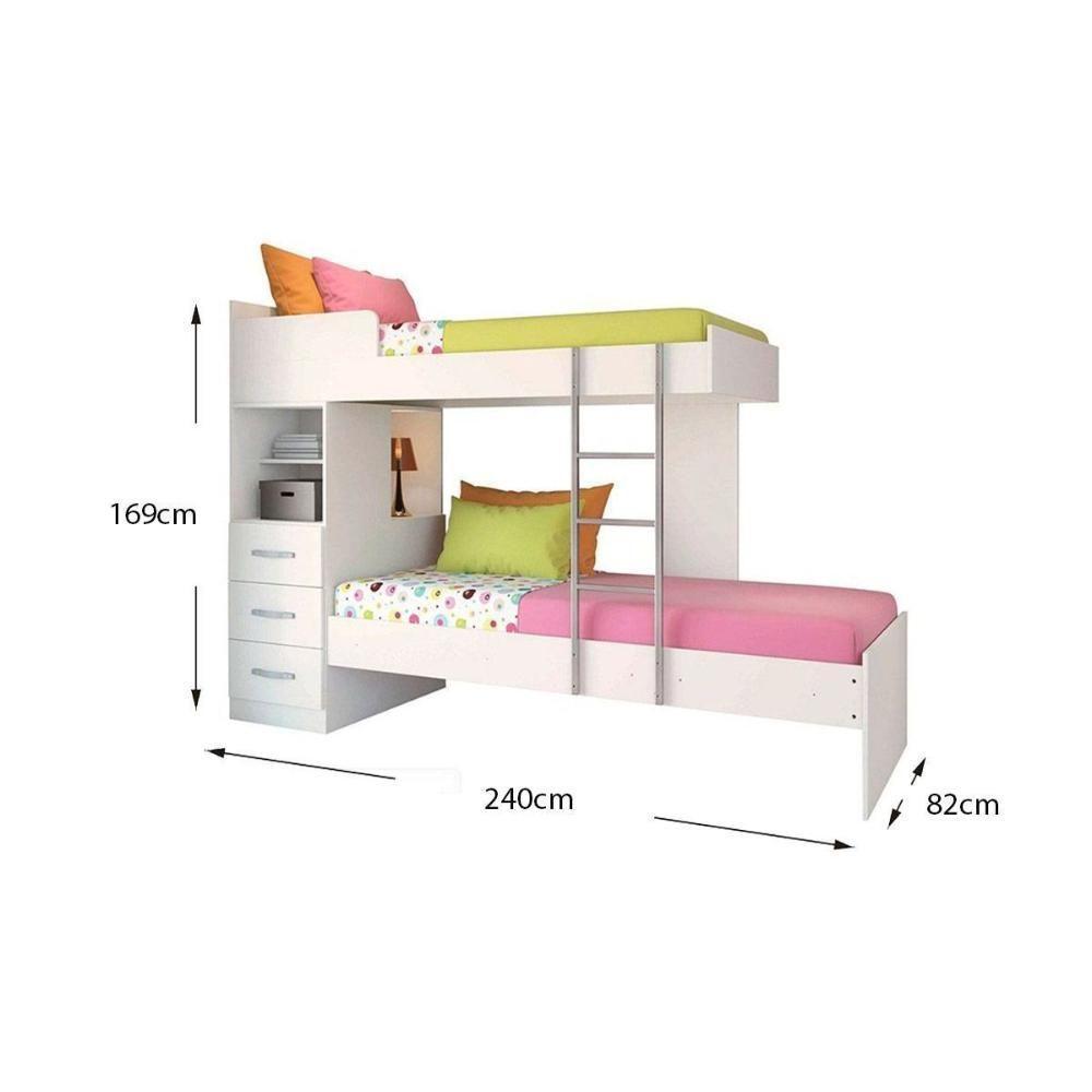 Colchão Pérola Polar (3un) + Beliche Plus c/ Auxiliar Branco - 8