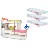 Colchão Pérola Polar (3un) + Beliche Plus c/ Auxiliar Branco - 1