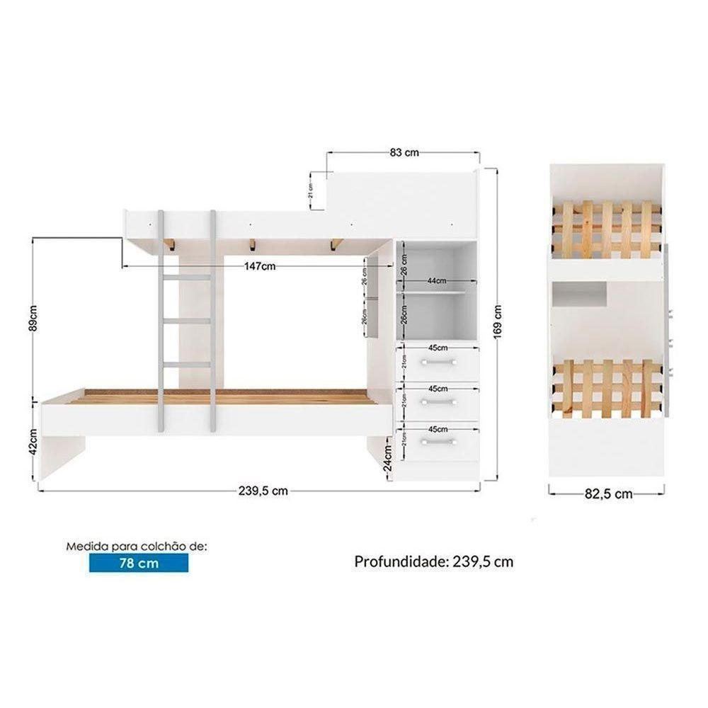 Colchão Pérola Polar (2un) + Guarda Roupa Veneza Luxo + Beliche Plus Branco - 8