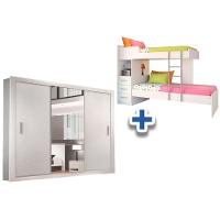 Colchão Pérola Polar (2un) + Guarda Roupa Veneza Luxo + Beliche Plus Branco - 1