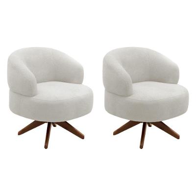 Kit 02 Poltronas Decorativas Orgânicas Living Have Base Giratória Bouclê Off White - Desk Design