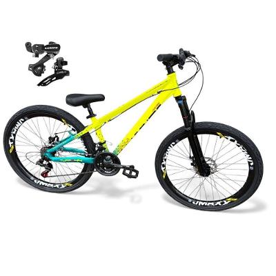 Bicicleta Aro 26 Vikingx Tuff Câmbios Shimano 21v Freeride Freio A Disco Aro Vmaxx Pneu Flame Amarelo-Verde X44