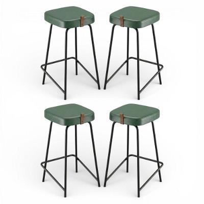 Kit 04 Banquetas Médias Para Cozinha Vik Estofada Couríssimo Verde - Desk Design