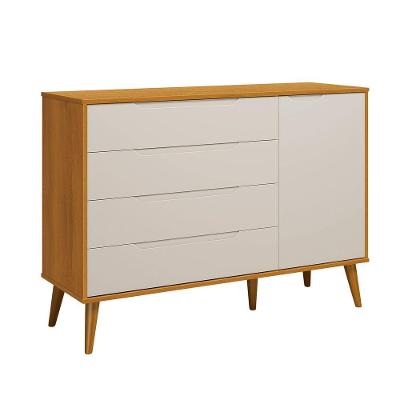 Comoda Sapateira Elfe Retro 1 Porta 4 Gavetas Areia Fosco Com Savana - Moveisaqui