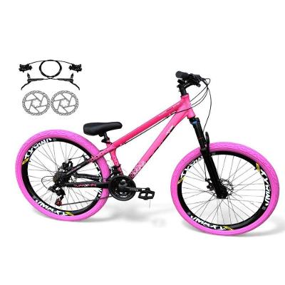 Bicicleta Aro 26 Vikingx Tuff Freio Hidráulico 21v Freeride Rodas Vmaxx Suspensão Pneu Flame Rosa-Preto X44