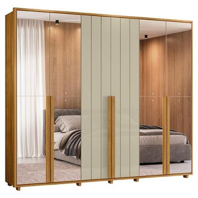 Guarda Roupa Casal Volpi 6 Portas Com Espelhos Mdf 278 Cm Cumaru Opala Madetec