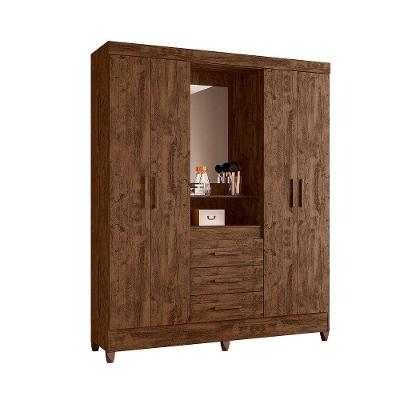 Guarda Roupa Grande Quarto Capri 4 Portas 3 Gavetas Espelho Castanho