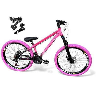 Bicicleta Aro 26 Vikingx Tuff X44 Câmbios Shimano 21v Freio A Disco Freeride Aro Vmaxx Dh Pneu Flame Rosa-Preto